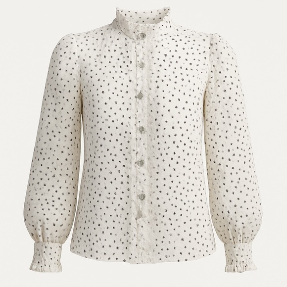 Vici White Lace Polka Dot Rhinestone Button Blouse Puff Sleeve Feminine Top M - Picture 1 of 14